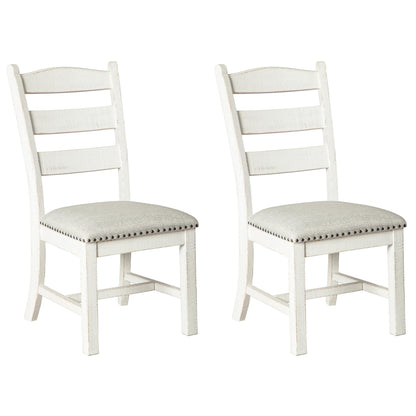 Signature Design by Ashley Valebeck Farmhouse Cushioned Dining Chair, 2 Count, Nailhead Trim, Fabric Upholstery, Solid Wood, 39" Seat Height, Whitewash