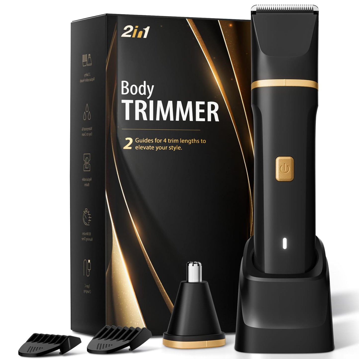 Electric Razor for Men, IPX7 Waterproof Versatile Shaver for Temple, Groin, Nose, Ear Hairs, Beard, Body Hair Trimmer for Men, Painless Grooming Kit with 2 Replaceable Ceramic Blade Heads