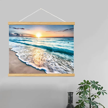 Coastal Wall Art Set, Beach Ocean Canvas Prints Framed Ready to Hang, Bathroom Decor for Living Room, Bedroom & Office, Large Nautical Painting (Blue Beach, 12L x 16W, Framed)