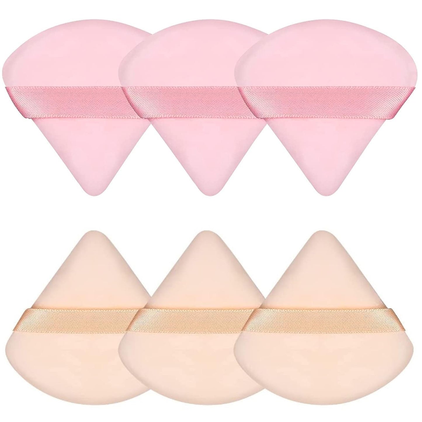 Pimoys 6 Pieces Powder Puff Face Makeup Sponge Soft Velour Triangle Powder Puffs Beauty Sponge Stocking Stuffers for Loose Powder (Black, Pink)