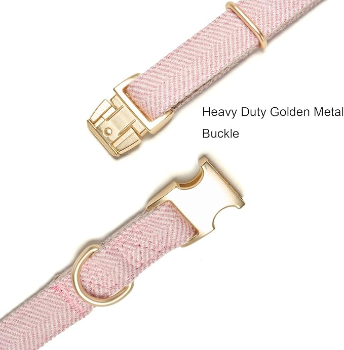 Soft Dog Collar and Leash Set Adjustable Woven Tweed Dog Collars with Metal Buckle and Lead for Small Medium Large Dogs,Pink