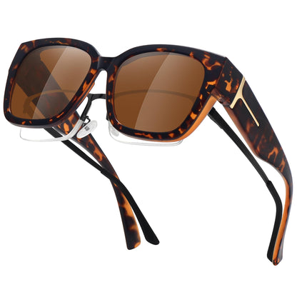 MEETSUN Fit Over Glasses Sunglasses for Women Men Large Trendy Polarized Sunglasses for Driving UV Protection Brown Tortoise