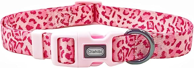 Dog Collar Leash Set, Leopard Pattern, Polyester Material, Adjustable Collar and 5ft Matching Leash, for Puppy Dogs.(XS, Pink Leopard)