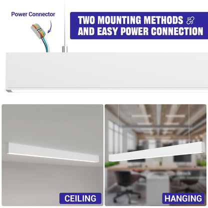 JTT 4FT LED 4Pack White Linear Light,50W/40W/30W Linkable Office Light Fixture,3000K-5000K Selectable,0-10V Dimmable Architectural LED Suspension Ceiling Hanging for Shop