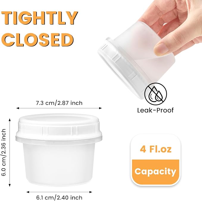 TUZAZO 12 Pack - 4 Oz Food Storage Containers with Screw Lids, Airtight Plastic Small Freezer Storage Container for Ice Cream, Overnight Oats, Snack, Soup, Portion and Meal Prep Container
