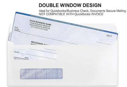 #8 Double Window Security Check Envelopes, No.8 Double Window Bussiness Envelopes Designed for QuickBooks Checks - Computer Printed Checks - 3 5/8 X 8 11/16 (NOT for INVOICES) - 24 LB - 500 PACK