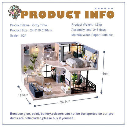 CUTEBEE DIY Dollhouse Miniature with Furniture, DIY Wooden Dollhouse Kit Plus Dust Proof and Music Movement, Creative Room for Valentine's Day Gift Idea(Cozy Time)