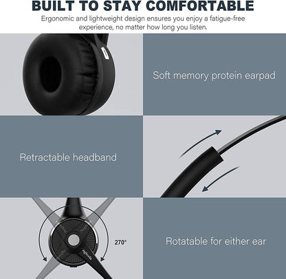 Angteela Trucker Bluetooth Headset with Microphone, Wireless Cell Phone Headset with Noise Canceling Mic Charging Base Mute Function for Home Office Call Center Skype (Black&Silver)