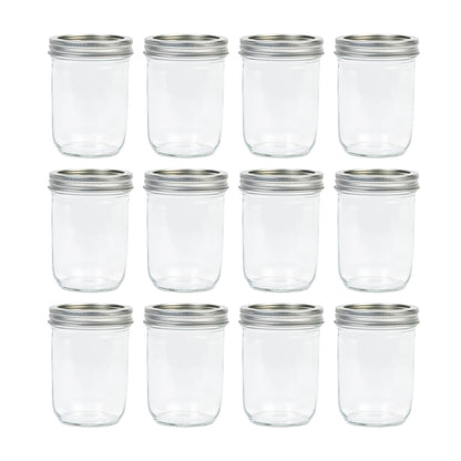 Jumterlee Wide Mouth Mason Jars 16 oz (12 Pack) - Overnight Oat Jars with Airtight 2-Piece Metal Lids, Suitable for Pickling, Meal Prep, Storage, DIY Crafts & Water Bath Canning