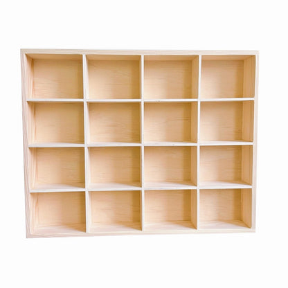 LONG TAO 1 Pcs 13.4''x10.6''x2'' Wooden Storage Divider Box Showcase Display Organization Tray Display Holder Tabletop Box with 16 Compartments for Home Craft Office Kitchen Storage