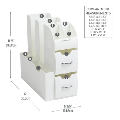 Mind Reader Cup and Condiment Station, Countertop Organizer, Coffee Bar, Kitchen, Stirrers, 5.375"L x 12"W x 11.25"H, White