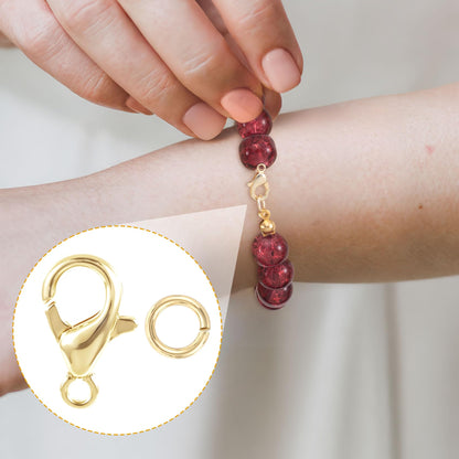 BEIQIYA 30pcs Lobster Claw Clasps & Jump Rings, 14K Gold Plated Metal Lobster Clasps, Jump Rings Jewelry Finding Kit for Necklace Bracelet Jewelry Making