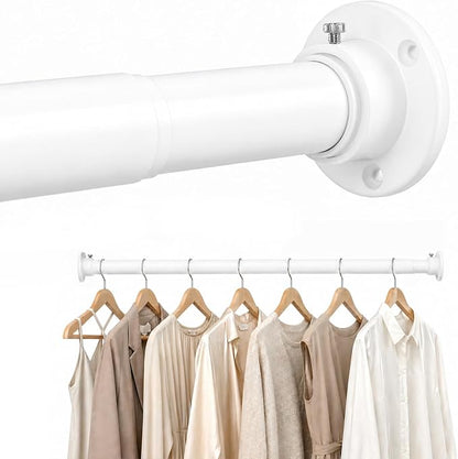 Closet Rod Adjustable 17 to 53 Inch, 1-1/4” Diameter, Closet Rods for Hanging Clothes, Stepless Metal Heavy Duty Hanging Rod for Closet Wardrobes Laundry RV (White)