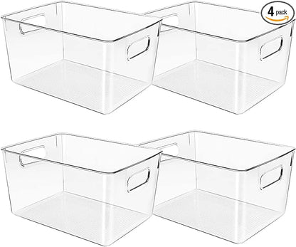 Clear Plastic Storage Bins, Pantry Organizers and Storage or Kitchen Organization and Storage Containers Bins for Organizing, Fridge, Freezer, Bathroom, Pantries, Refrigerator, Cabinet Organizer Bin