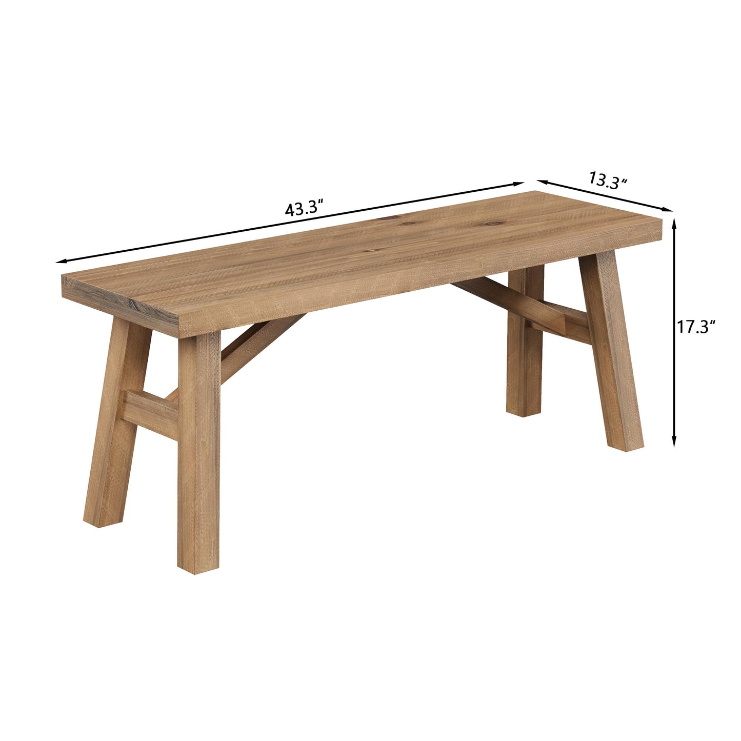 Wnutrees Sawmill Long Wood Bench, 43" Farmhouse Entryway Bench for Living Dining Room, Rustic Entry Way Benches Seat, Solid Wood, Handcraft Finshed, Natural