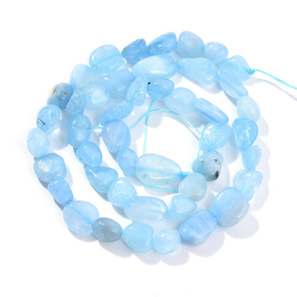 PLTbeads Aquamarine Pebble Nugget Oval Free Tumbled Stone 6-8mm Natural Gemstone Loose Beads Approx 15.5 inch for DIY Jewelry Making