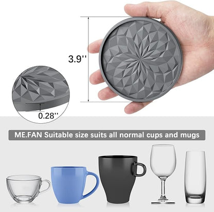 ME.FAN Silicone Coasters with Holder,[6 Pack] Drinking Coasters - Cup Mat for Hot or Cold Drinks, Thickened, Non-Slip, Non-stick,Deep Tray Desert Sage