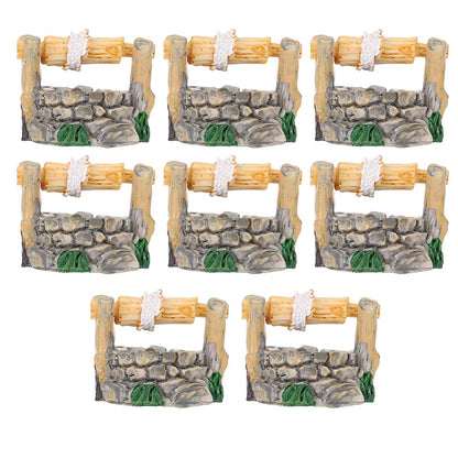 Miniature Water Well Figurine: 8Pcs Resin Fairy Garden Accessories, Tiny Water Well Micro Landscape Ornaments Kit for DIY Craft Dollhouse Decorative Accessory