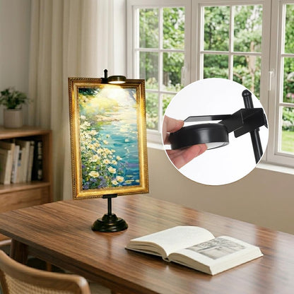 Adjustable Tabletop Easel Stand with Magnetic Wall Painting Light,Black Picture Frame Holder Stand Holds Picture Frames up to 29 Inch,Picture Easels for Display with Dimmable Frame Light (1 Pack)