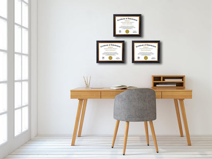 DEKWINN 8.5x11 Diploma Frames Certificate Document Frame Set of 3 with Real Glass, Diploma Frame for Wall Gallery or Tabletop display, Black Gold Molding,Without Mat