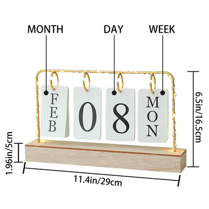 AUSTUFF Flip Wooden Perpetual Calendar Metal Desk Calendar 2025 Daily Desktop Calendar Monthly Weekly Year Planner Standing Office Home Desk Decor