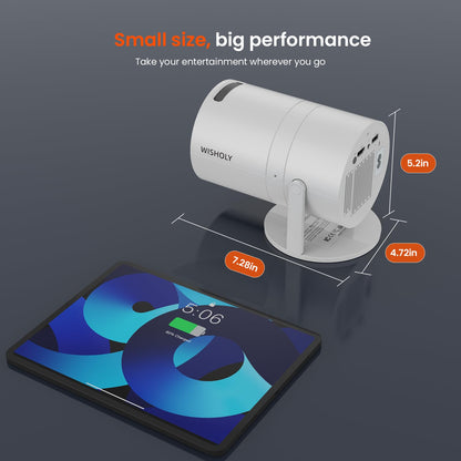 WISHOLY Mini Projector with WiFi and Bluetooth, Portable Movie Projector with 180° Rotatable, 1080P HD Supported, Auto Vertical Keystone, Compatible with Smartphone, TV Stick, Laptop, HDMI, USB