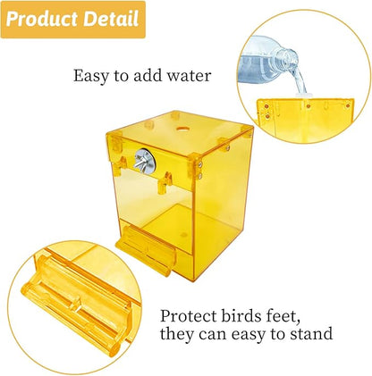 PINVNBY Yellow Acrylic Parrot Bath Box,Bird No-Leakage Bathtub for Cage Hanging Tube Shower Box Cage Accessory with Water Injector and Balls Toys for Small Pet Birds Canary Budgies Lovebirds(6 Pcs)