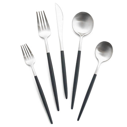 Uniturcky Matte Silverware Set, 10-Piece 18/10 Stainless Steel Satin Finish Flatware Set Service for 2, Kitchen Utensil Set, Tableware Cutlery Set for Home Restaurant (Black Handle Silver, 10-Piece)