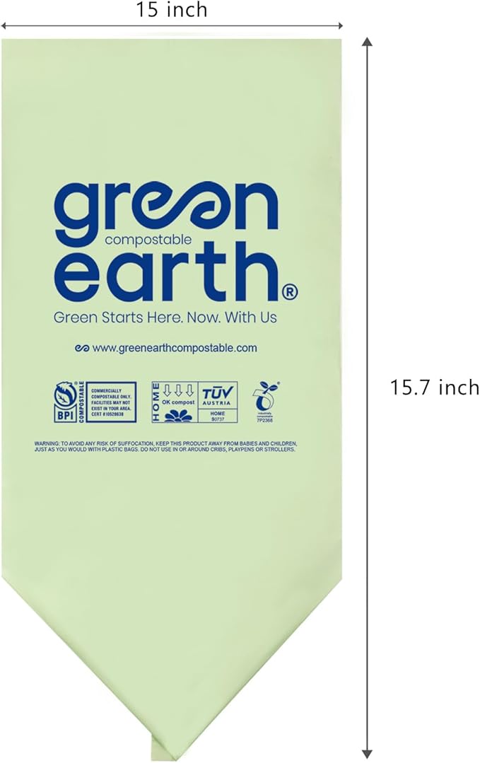 Green Earth Compostable Bags for Countertop Compost Bins, 1.2 Gallon, Extra