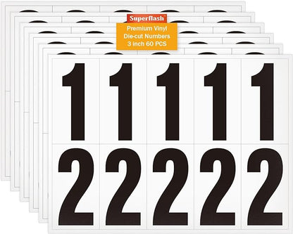 3 inch Self Adhesive Numbers for Mailbox, House Numbers, Reflective Mailbox Number, Trash Cans Number, for Outside, 60 PCS (Black/White)