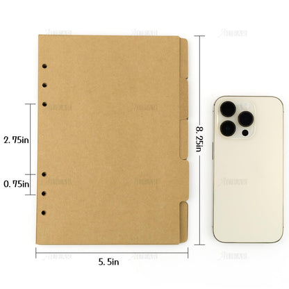 AUEAR, 3 Sets A5 Kraft Paper Divider 6 Holes Ring Index Page Tab Cards for Travel Diary Binder Notebooks Journal Plan