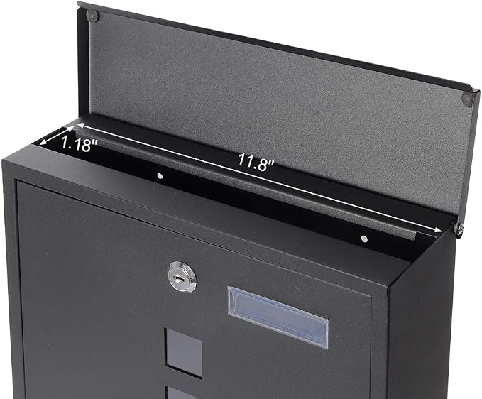 Decaller Wall Mount Mailbox with Key Lock, Metal Rust-Proof Mail Box with Newspaper Compartment for Outside, 15.4" x 12" 4.8", 2203 Black