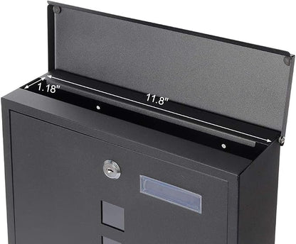 Decaller Wall Mount Mailbox with Key Lock, Metal Rust-Proof Mail Box with Newspaper Compartment for Outside, 15.4" x 12" 4.8", 2203 Black