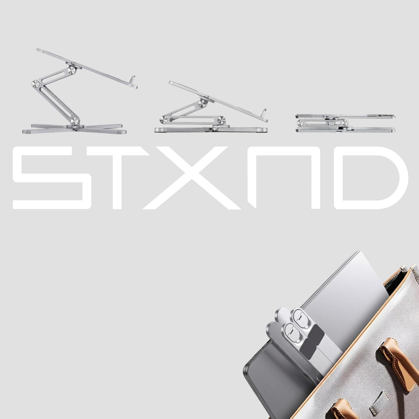 STXND Model-X 2.0 Laptop Stand, Laptop Stand for Desk Adjustable Height, 360 Rotating Laptop Riser Aluminum Portable Foldable Computer Stand for MacBook Pro Air 10–17 inches (Polar White)
