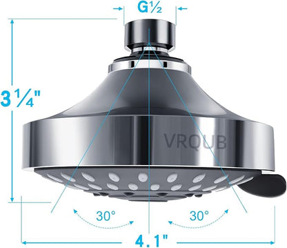 High Pressure Fixed Showerheads,5-Mode High Flow Fixed Showerheads,4inch Rain Shower Heads with adjustable Metal Swivel Ball Jiont