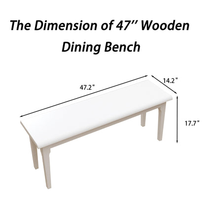 Wilk Wooden Entryway Bench, 47’’ Indoor End of Bed Bench, 100% Solid Oak Wood (White)
