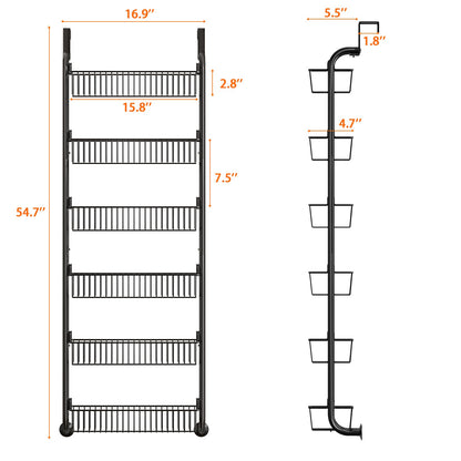 MIAOLI Over The Door Pantry Organizers and Storage, 6-Tier Spice Rack, Home & Kitchen Storage Shelves for Cabinet, Large Capacity Hanging Seasoning Organizer, Laundry Room Organization, Black