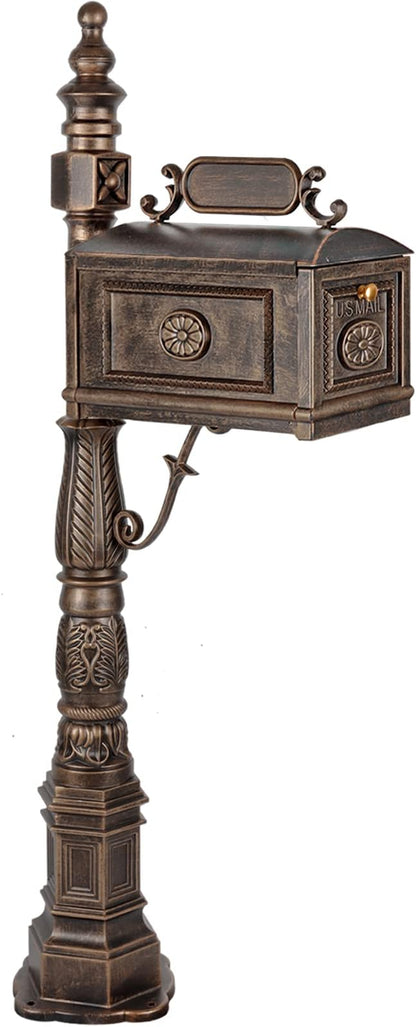 Polar Aurora Barcelona Decorative Post Mailbox Combination Stratford Heavy Duty Postal Mail Box Cast Aluminum(Bronze)