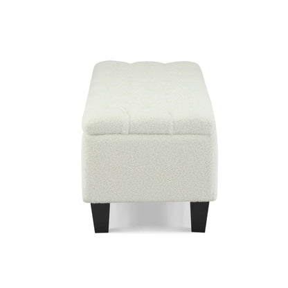 Christopher Knight Home Ottilie Boucle Fabric Storage Ottoman Bench, Wooden Rectangular Ottoman with Storage, Bedroom End of Bed Foot Stool, Entryway Ottoman Footrest, Living Room Extra Seat, White