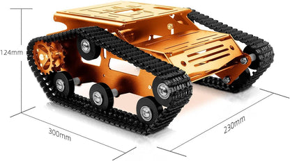 XiaoR GEEK Smart Robot Car Chassis Kit Full Metal Big Tank Chassis with 2WD Motors for Arduino Raspberry Pi Jetson Python DIY Smart Car Learning Kit (Gold 1, with Encoder Motor)