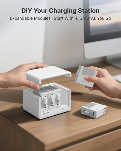 Gitryin 12-in-1 Desktop Charging Station with 3 Retractable Type-C Chargers and 1 Lightning Charger, 160W USB-C Charging Hub with 33.5in Cable, 4 AC, 1 USB A Port, 3 USB C Ports, White