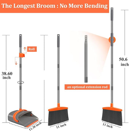 Broom and Dustpan Set for Home, Broom and Dustpan Combo for Office, Long Handle