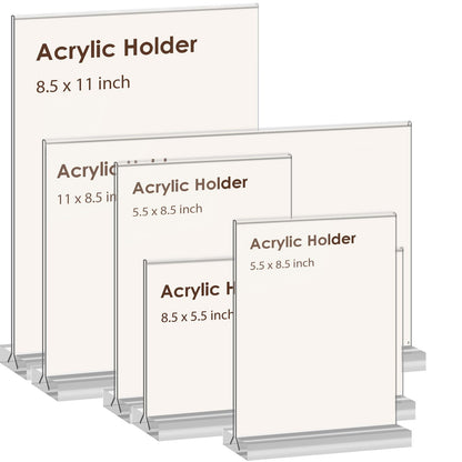 newnewshow Acrylic Sign Holder 8.5x11 Inch 6 Pack Vertical T Shape Double-Sided Desktop Display Holder