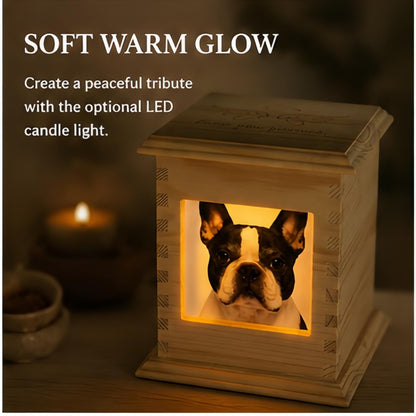 Pet Memorial Urn for Dogs & Cats with Photo Frame, Wooden Keepsake Ashes Box with Engraved Lid, Sympathy Gift for Loss of Pet, Decorative Memorial Box for Home Display