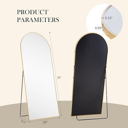 NEWBULIG Arched Mirror Full Length, 71"x26" Body Wall Mirrors with Shatter-Proof Glass, Upgraded Floor Standing Mirror, Hanging or Leaning, with Stand Aluminum Alloy Frame for Home Decor, Gold