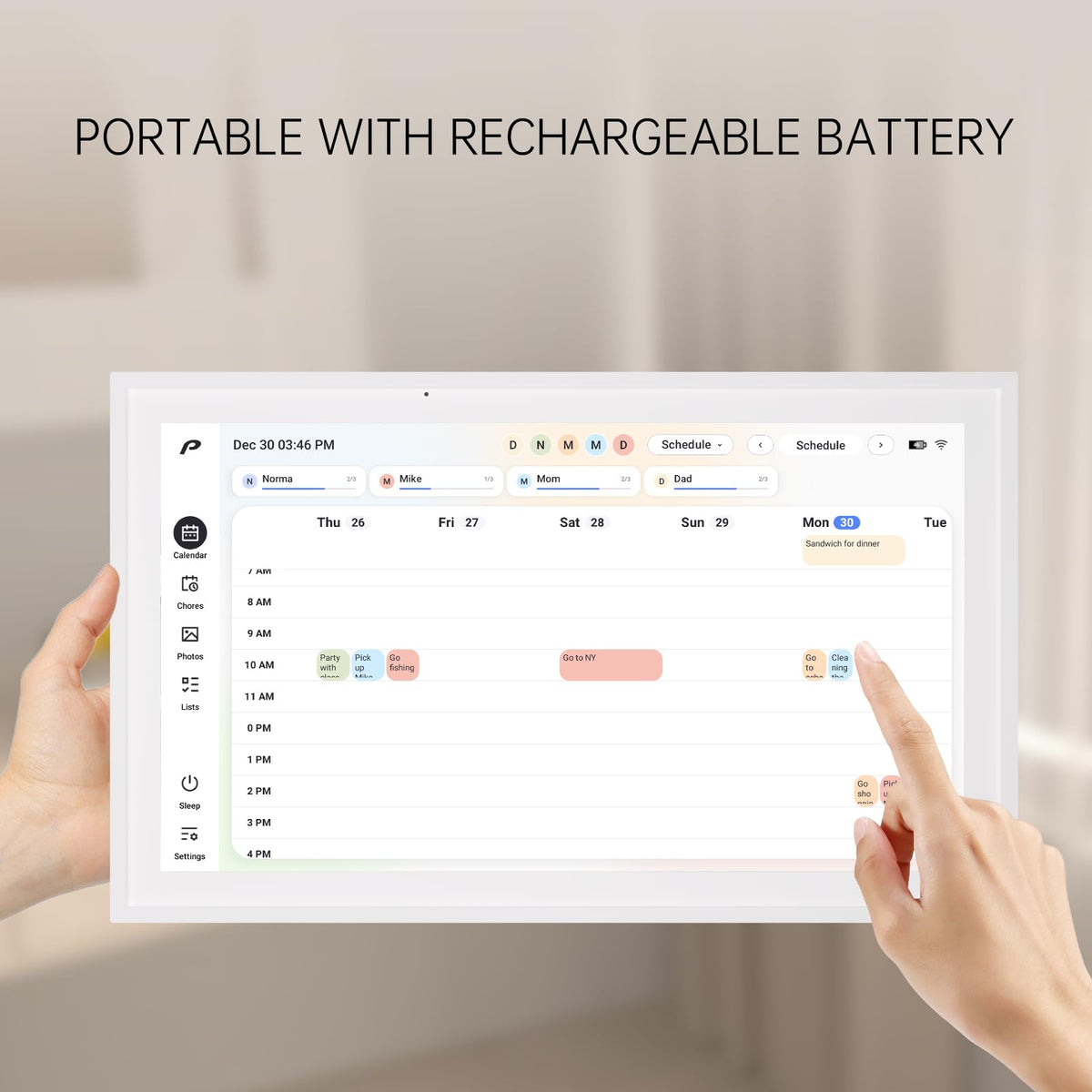 Digital Calendar, 15.6 inch Wall Planner & Chore Chart, Rechargeable Full HD Touchscreen Display, Portable Smart Family Organizer, Event Planner, Desk and Wall mountable, Perfect for Family Schedules - No Subscription (Free Magic Import)