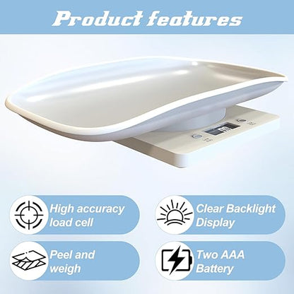 Digital Pet Scale for Small Animal, LED Display Puppy Whelping Scale with Tape Measure, Collar, Scissors for Newborn Pets, Cats, Dogs, Animals, Measures Up to 15kg, 11.4 * 7.1" (White)