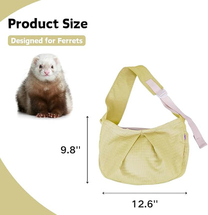Ferret Sling Carrier - Pet Carrying Bag with Adjustable Strap Hands Free Shoulder Bag Crossbody Travel Slings Soft Small Animal Bonding Pouch Front Backpack for Ferret Rabbit Puppy Kitten (Yellow)