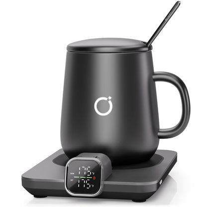 Coffee Mug Warmer Set, Temperature Control Smart Heated Mug for Desk, Electric Coffee Warmer with Auto Shut Off & Real-Time Temp Display, Gifts for Men Women, 15oz, Beige