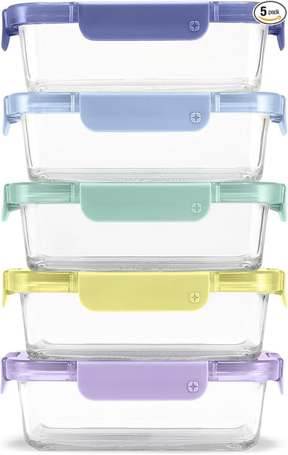 Ello Color Lock 3.4 Cup 10PC, 5 Pack Glass Meal Prep Sets Leak-Proof Glass Food